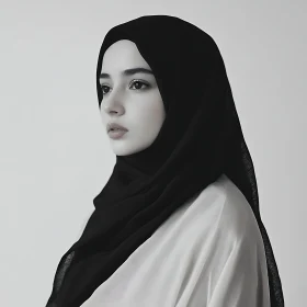 Serene Woman in Hijab Against White Background