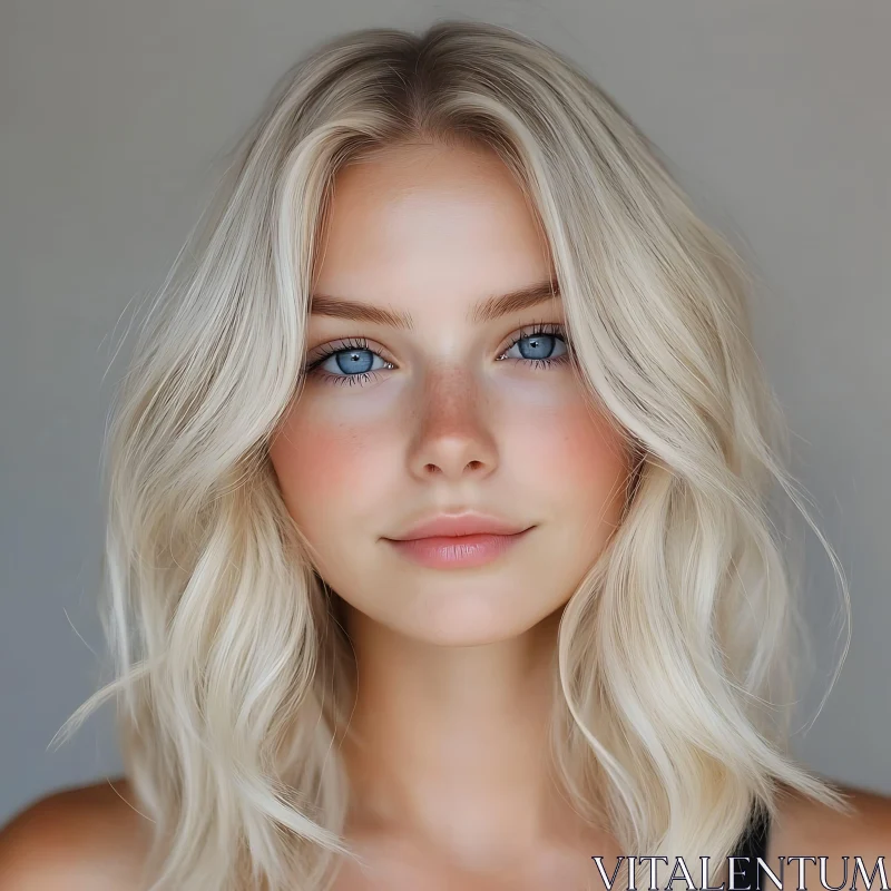 Blonde Woman with Blue Eyes and Freckles - Portrait AI Image