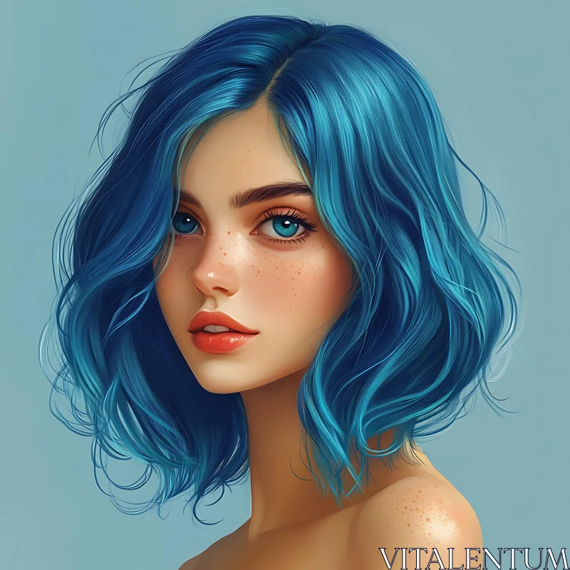 Striking Blue-Haired Woman Portrait AI Image