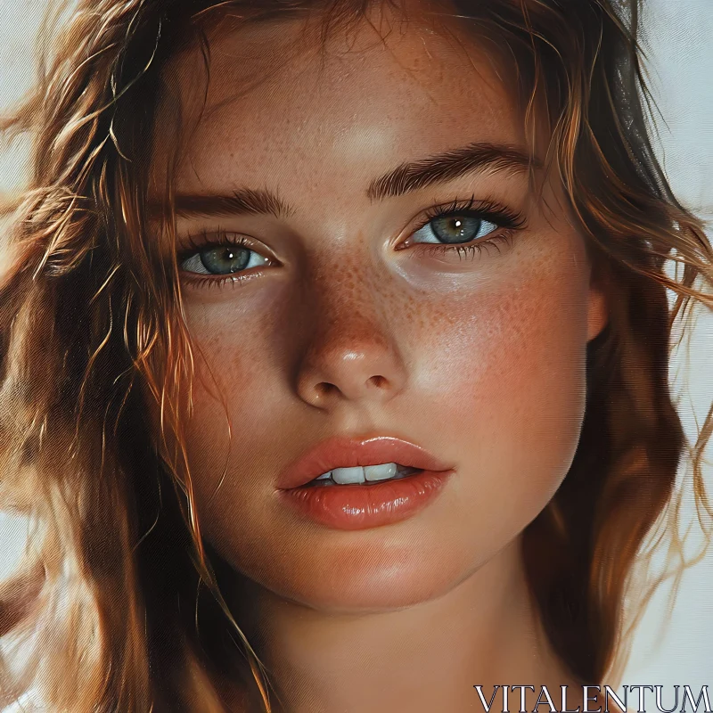 Freckled Beauty with Vivid Blue Eyes AI Image