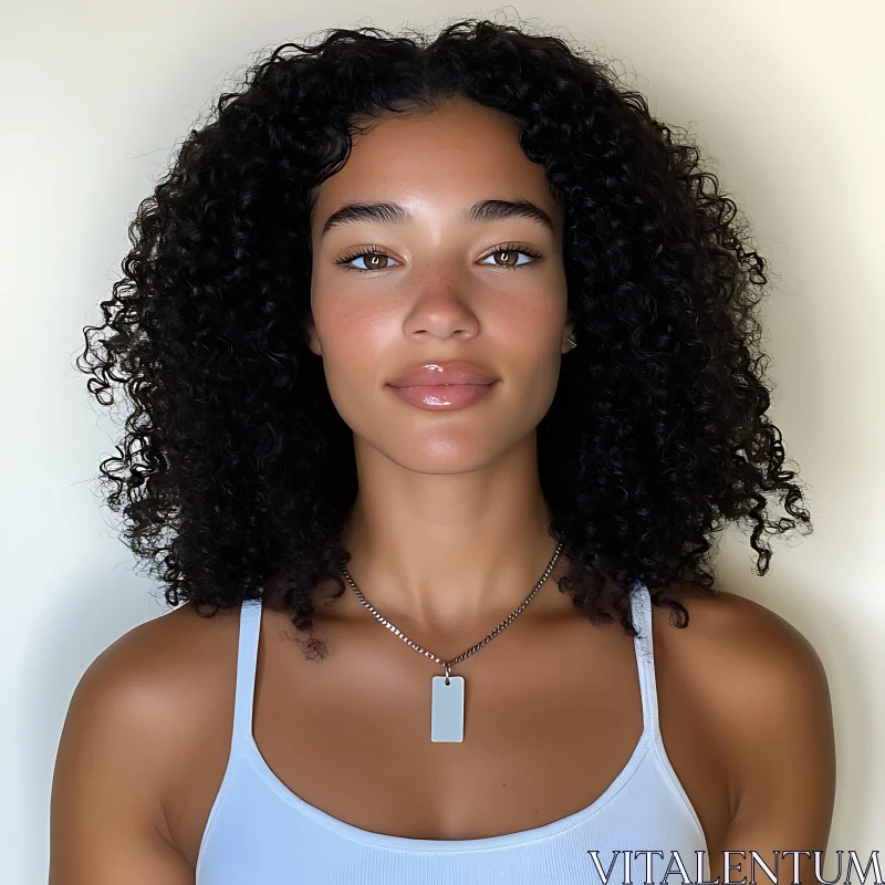 Curly-Haired Woman's Portrait AI Image