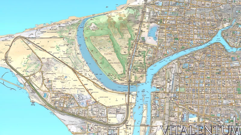 Urban Area Map with River AI Image