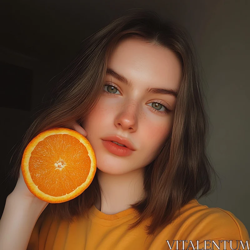 AI ART Woman with Orange Slice Portrait