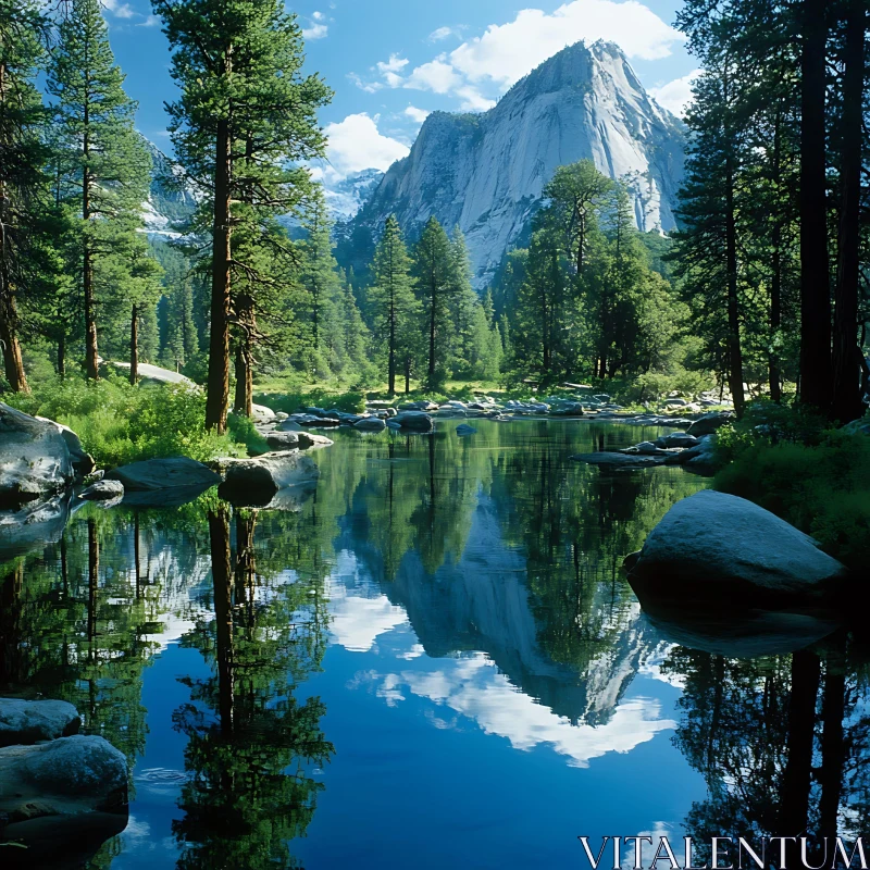 AI ART Serene Mountain Lake Surrounded by Pine Trees