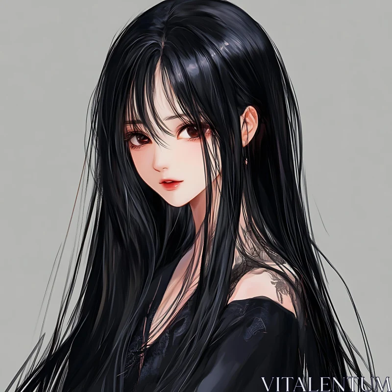 Elegant Anime Woman with Long Black Hair AI Image