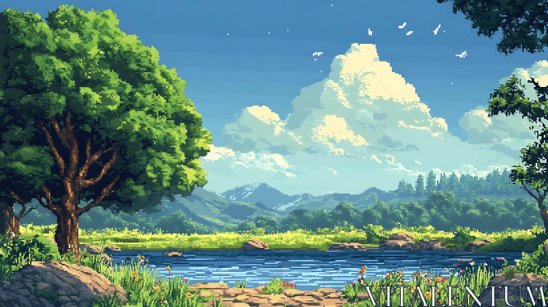 Peaceful Nature Scene in Pixel Art AI Image