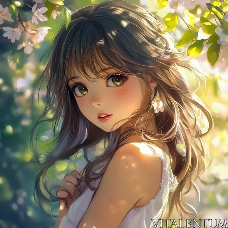 AI ART Mesmerizing Anime Girl Amidst Spring Blossoms