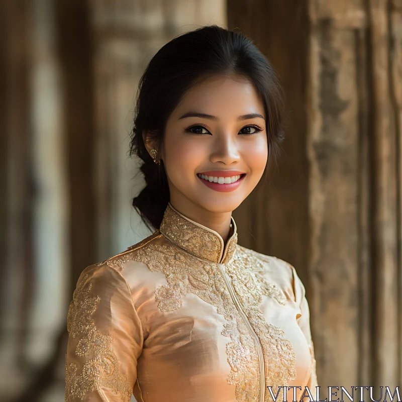 Elegant Young Woman in Traditional Clothing AI Image