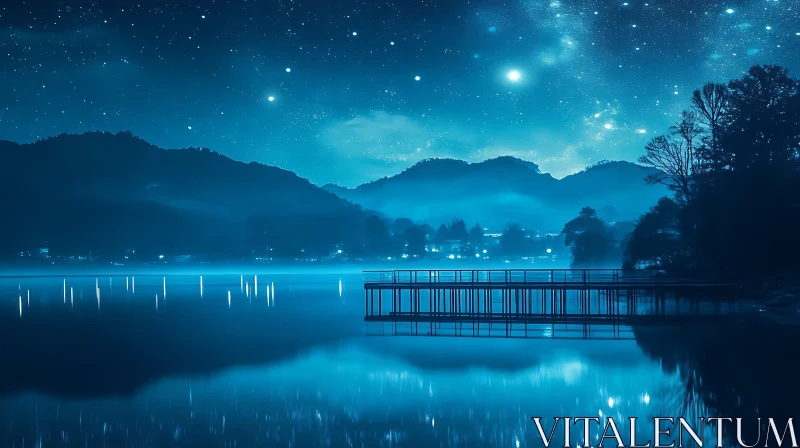 Tranquil Night with Starry Sky Reflections AI Image