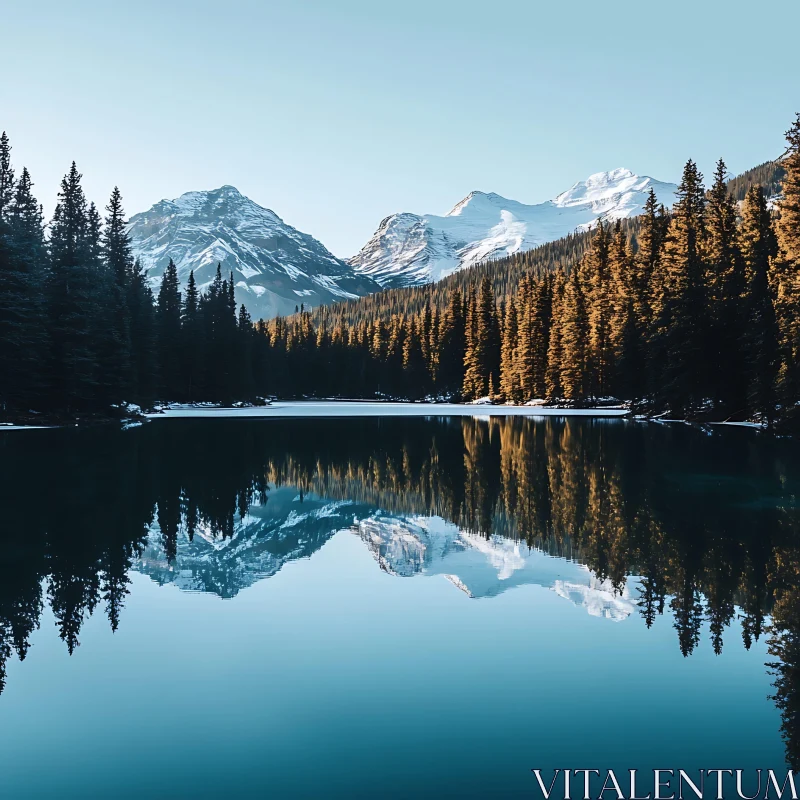 Serene Alpine Lake Reflecting Pine Forest AI Image