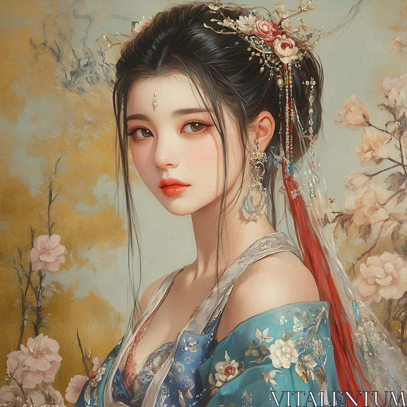 Traditional Beauty in Floral Attire AI Image