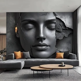 Contemporary Home Decor with Large Statue Mural