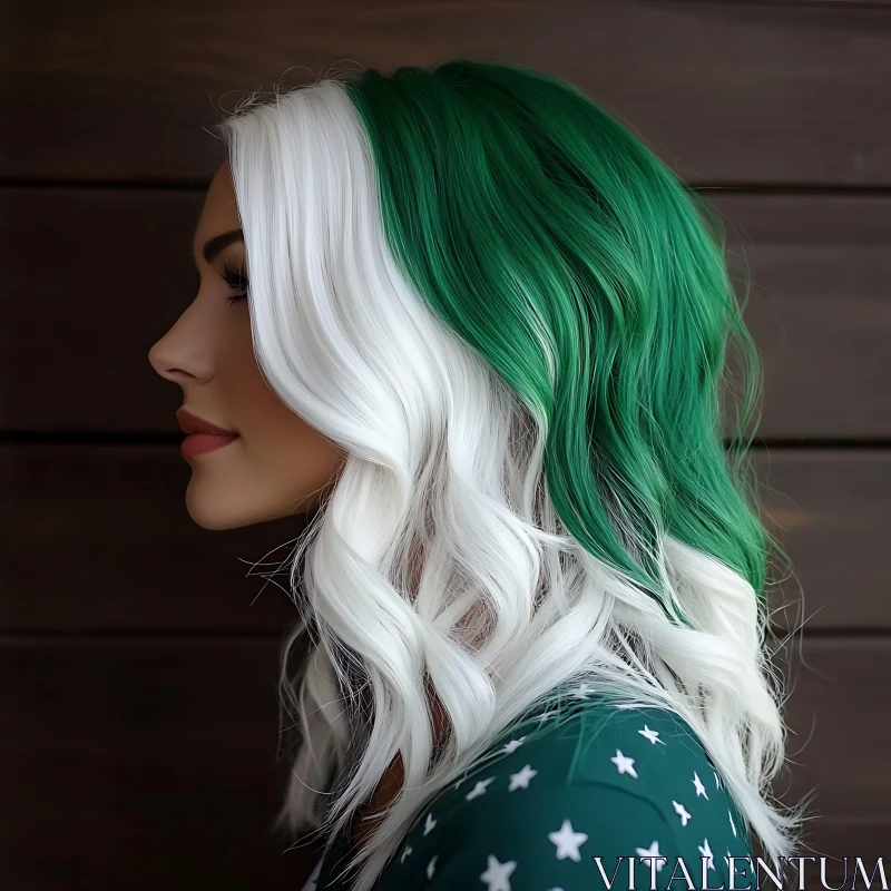 Fashionable Dual-Toned Green and White Hair AI Image