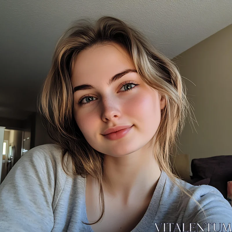 Natural Light Indoor Portrait of a Young Woman AI Image