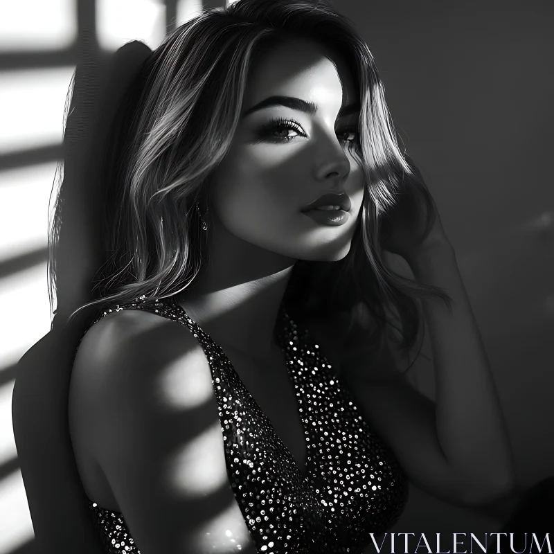 Monochrome Glamorous Woman Portrait AI Image