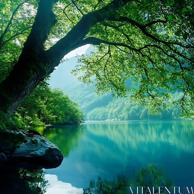 Peaceful Lakeside Landscape with Reflections AI Image