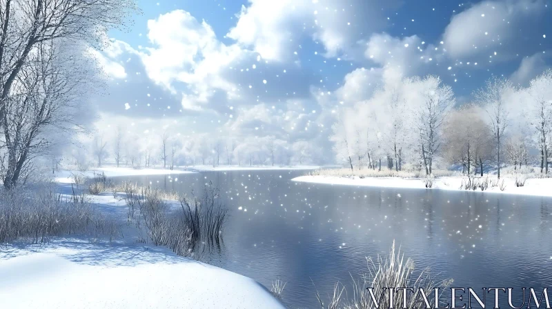 Frosty Wonderland by a Peaceful River AI Image