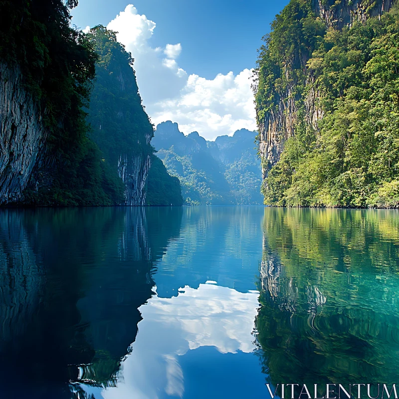 Tranquil Lake and Mountain Scenic View AI Image