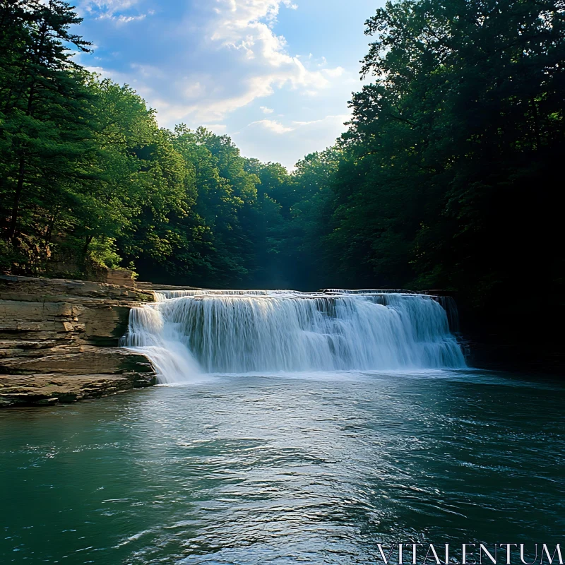 AI ART Serene Forest Waterfall