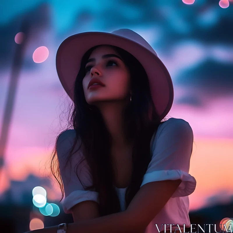 Serene Silhouette of a Woman at Dusk AI Image