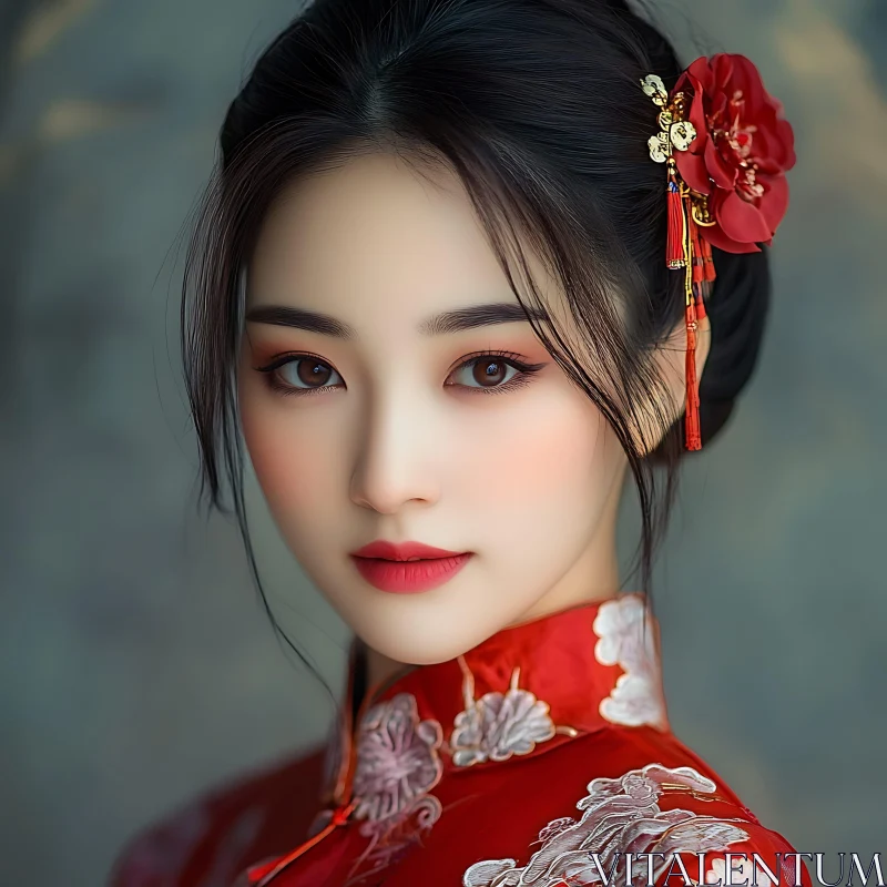 Elegant Woman in Traditional Red Attire AI Image