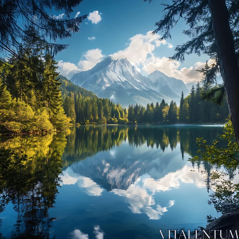 Serene Lake with Mountain Mirror Image AI Image