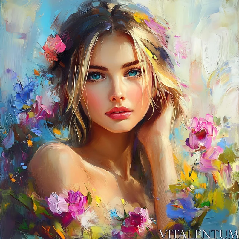 Woman in Floral Portrait AI Image