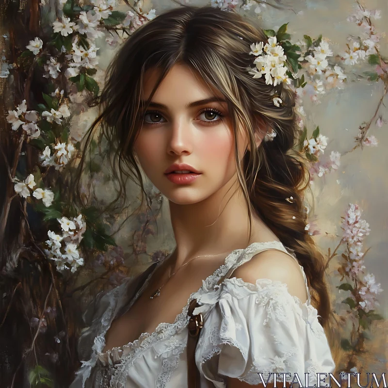 AI ART Serene Woman in Spring Blooms