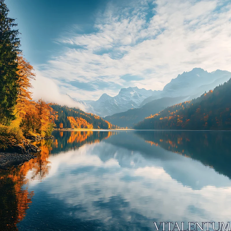 AI ART Serene Autumnal Lake with Majestic Mountains