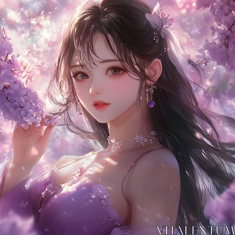 Anime Girl in Floral Setting AI Image