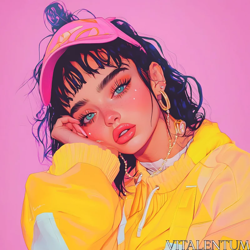 Colorful Digital Illustration of a Fashionable Girl AI Image