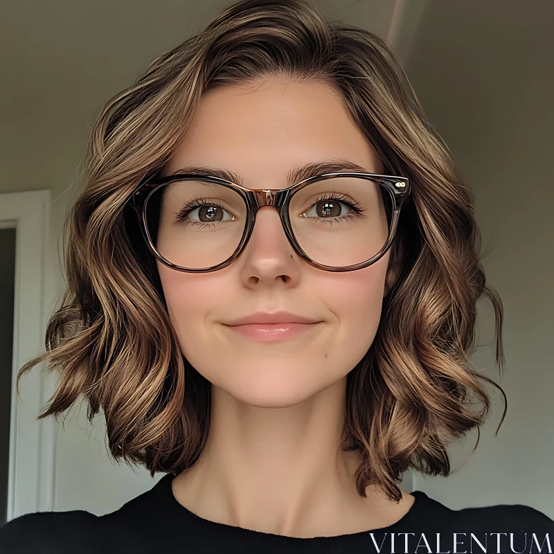 Smiling Woman with Short Hair and Glasses AI Image