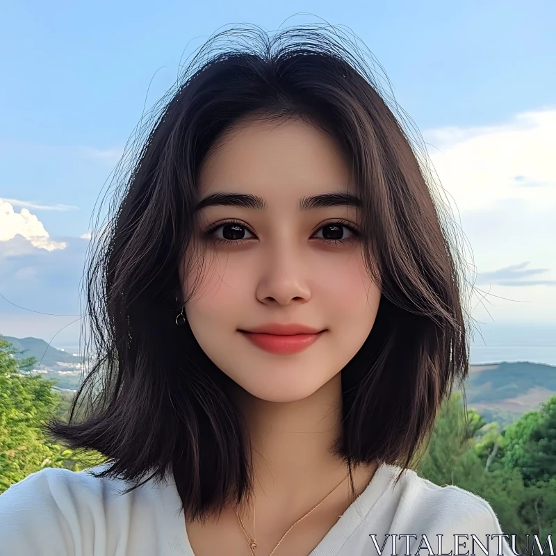 Smiling Woman Amidst Nature's Beauty AI Image