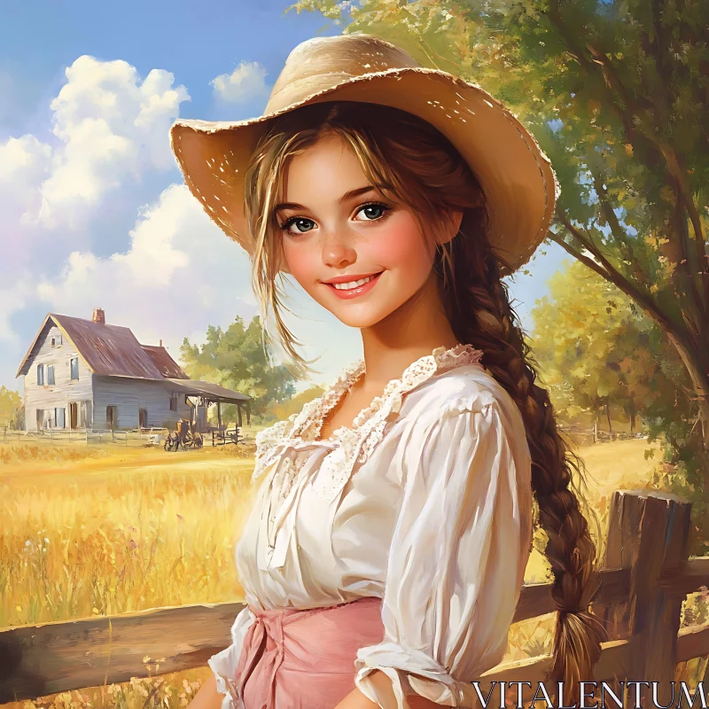 Rustic Farmhouse Girl Portrait AI Image