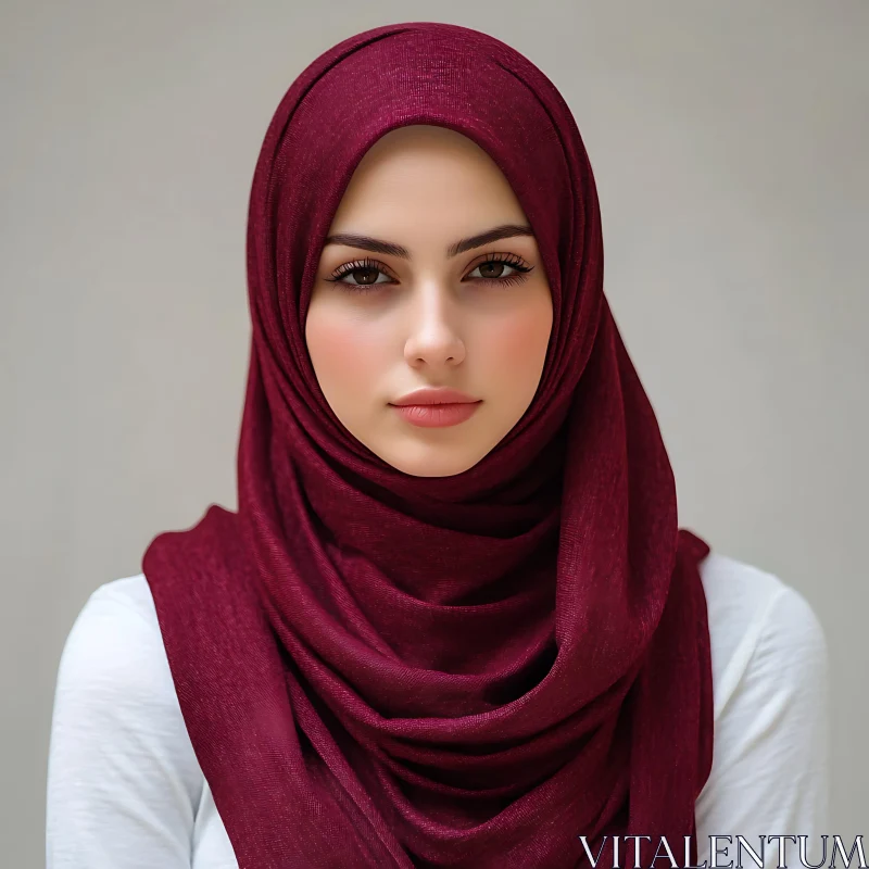 AI ART Graceful Woman in Maroon Hijab