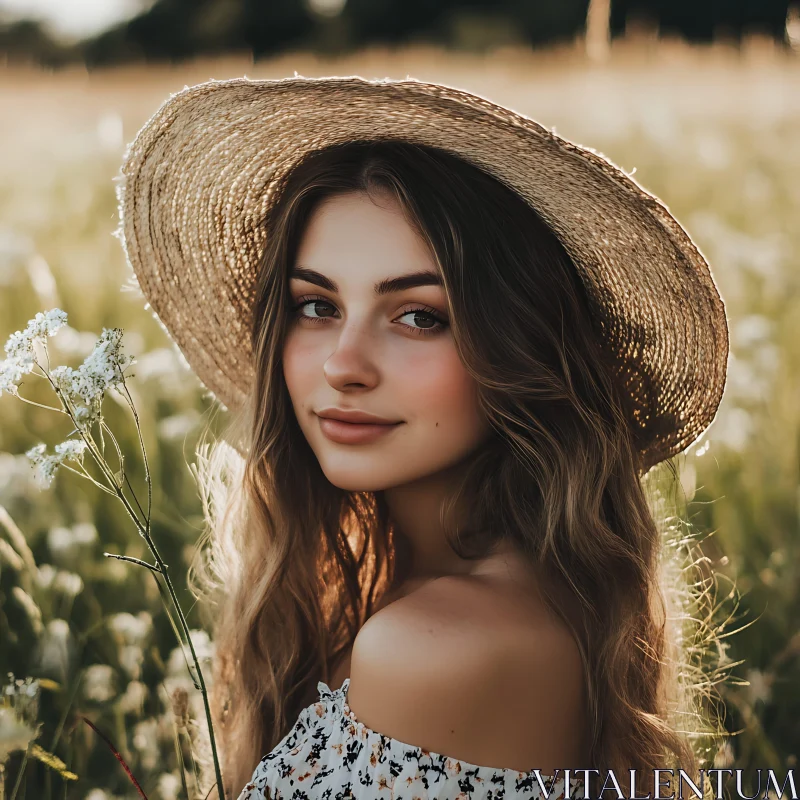 Serene Summer Portrait of a Woman in Nature AI Image