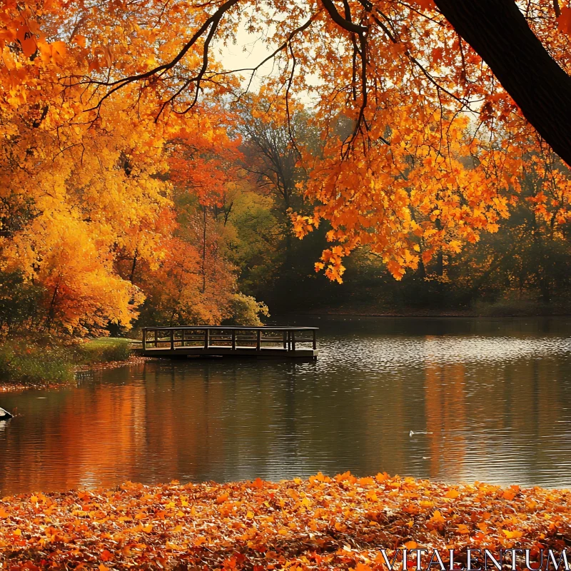 Peaceful Lake Scene in Autumn with Colorful Foliage AI Image