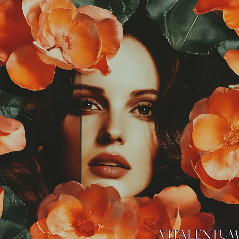 Woman's Face with Orange Flowers AI Image