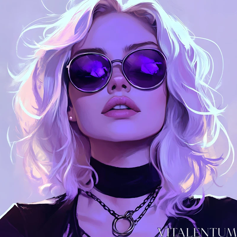 Fashionable Blonde Woman Wearing Purple-Tinted Sunglasses AI Image