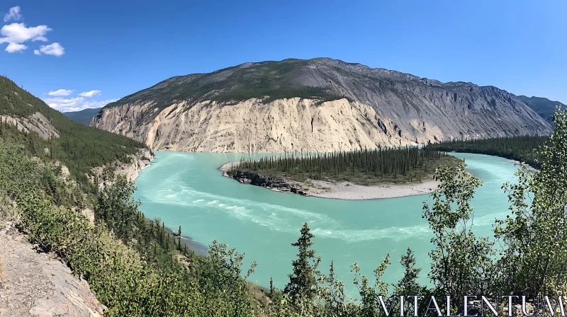 Winding Turquoise River in Mountain Valley AI Image