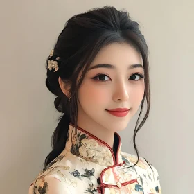 Beautiful Woman in Traditional Outfit and Natural Makeup