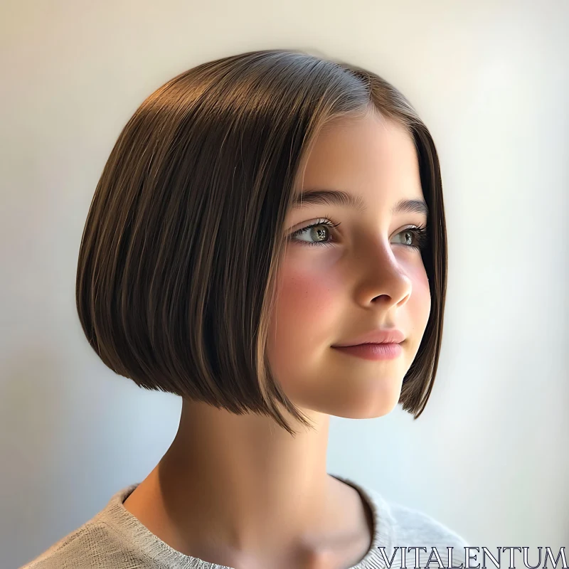 Close-up Child Portrait with Bob Haircut AI Image