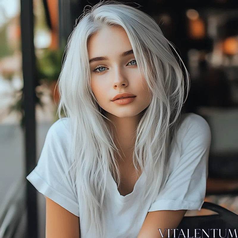 Woman with White Hair and Blue Eyes AI Image