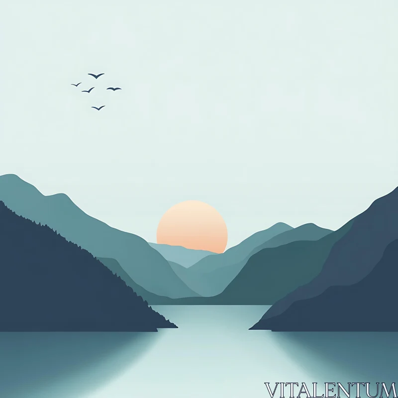 Tranquil Mountain Landscape at Sunset AI Image