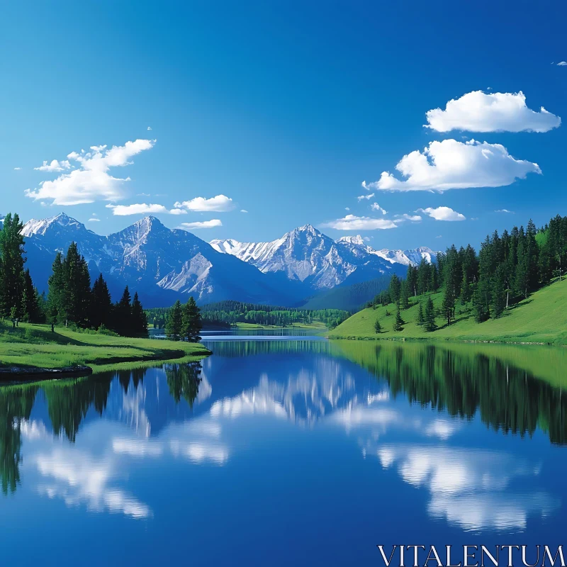 Tranquil Lake and Majestic Mountain Scenery AI Image