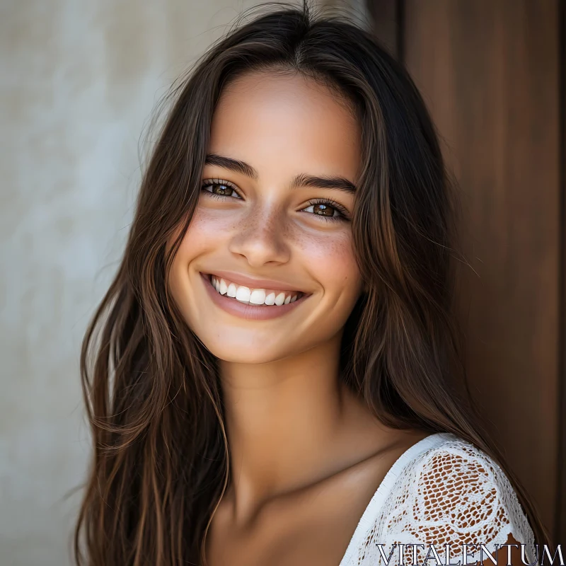 Joyful Portrait of a Woman with Freckles AI Image