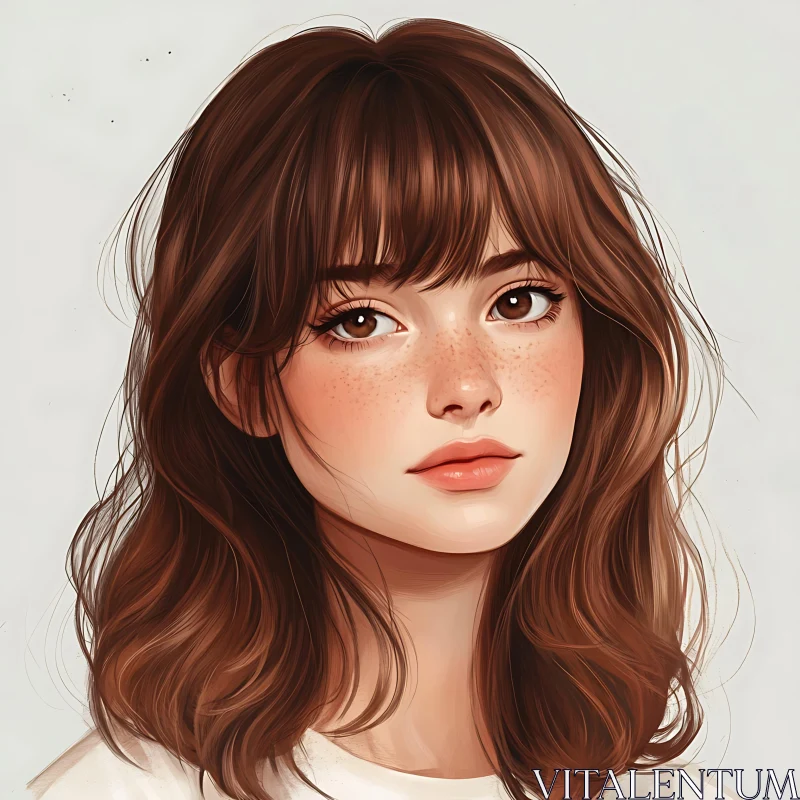 Digital Illustration of a Freckled Woman AI Image