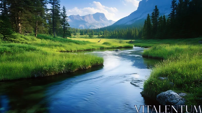 Scenic River In A Forested Valley AI Image