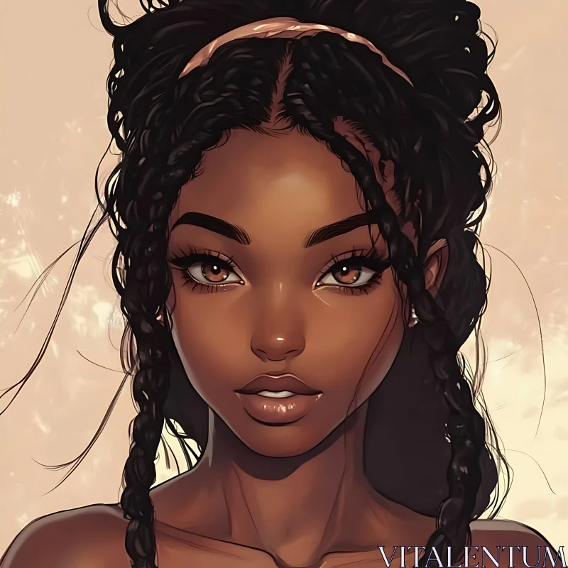 Digital Art of a Serene Woman with Braided Hair AI Image