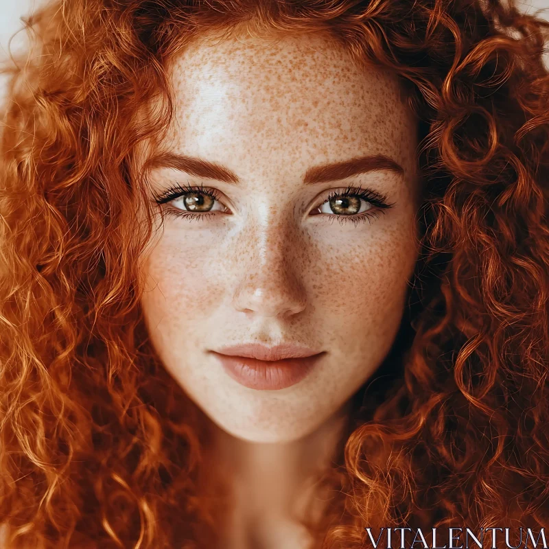 AI ART Freckled Woman with Red Curly Hair